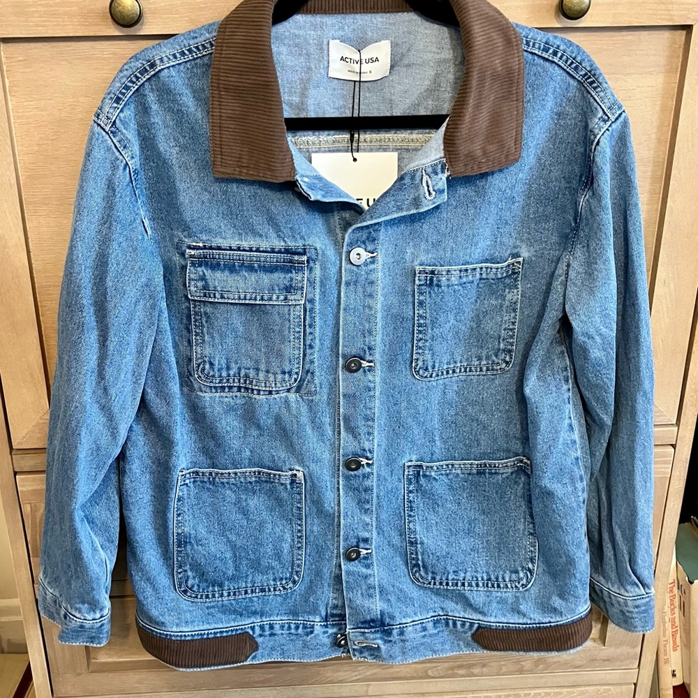 Active USA Blue Denim Jacket with Brown Accents